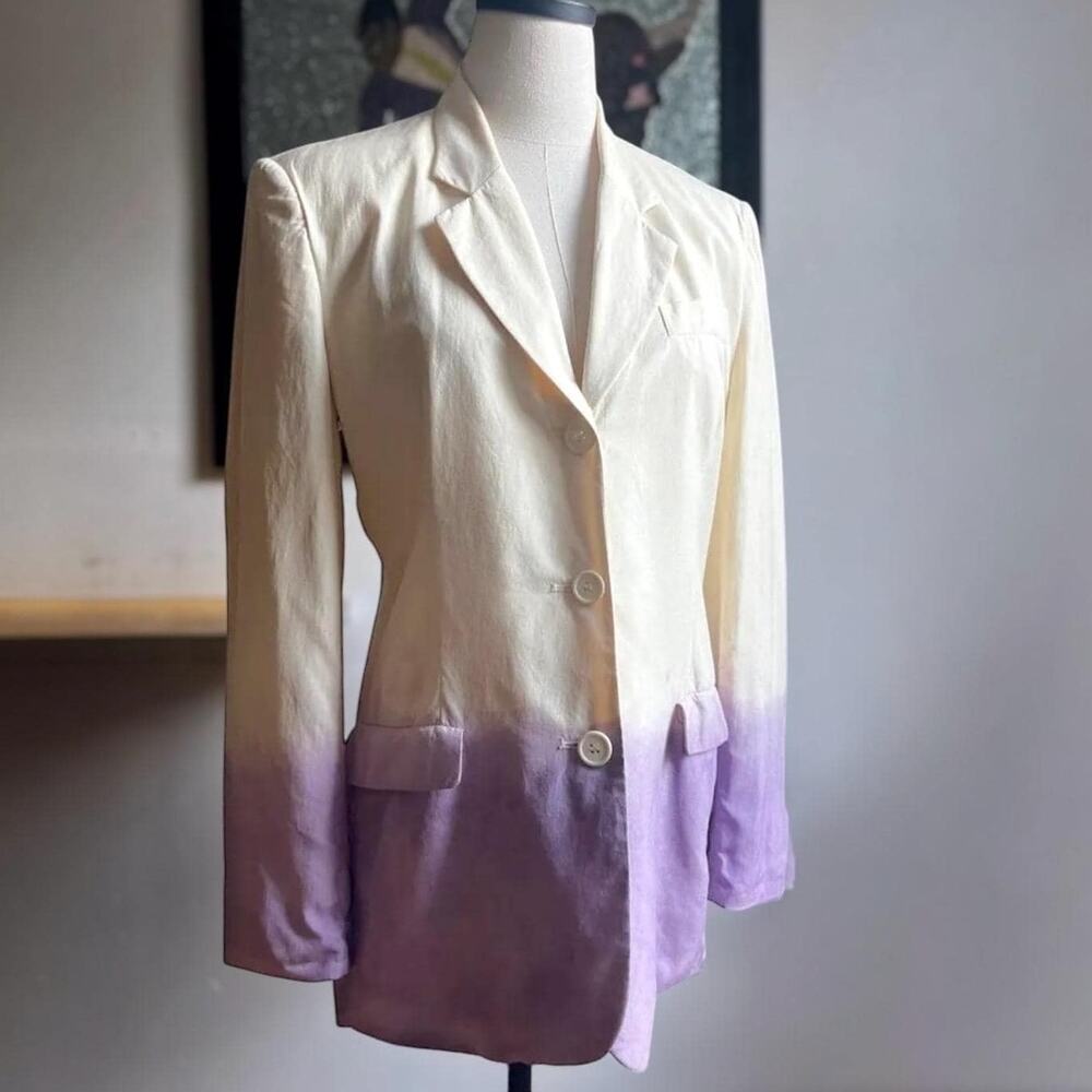 Vintage 90s Guess Reworked Silk Blazer | Hand-Dyed Ombre Cream to Lilac | M